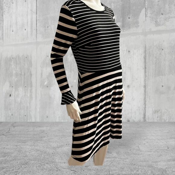 LOFT Black and White Striped Dress Stretchy size 8 - Picture 2 of 9
